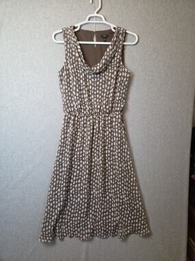 JBS Brown Abstract Dot Sleeveless Cowl Neck Fit And Flare Midi Dress Women's 14
